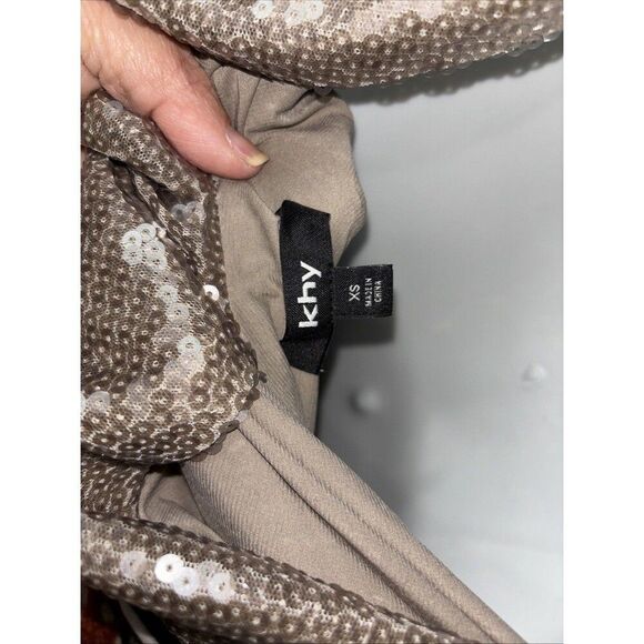 KHY Sequin Maxi Dress Champagne XS Kylie Jenner Long Sleeve Low Back Lined - Picture 10 of 16